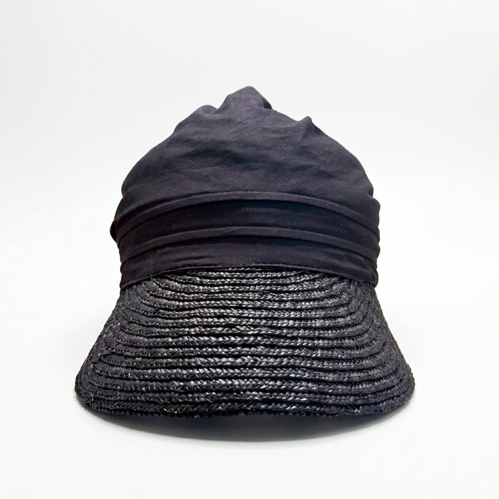 Stroh-Visor mit Stoff in Schwarz, Vorderansicht
