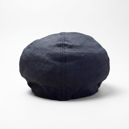 Flatcap aus Leinen in Navy, Rückansicht