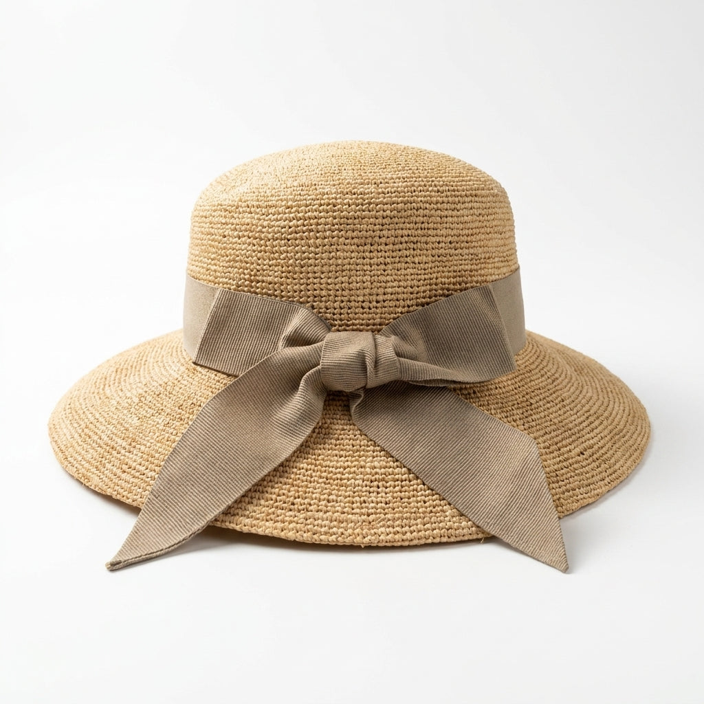 Raffia Strohhut in Natur Rückansicht