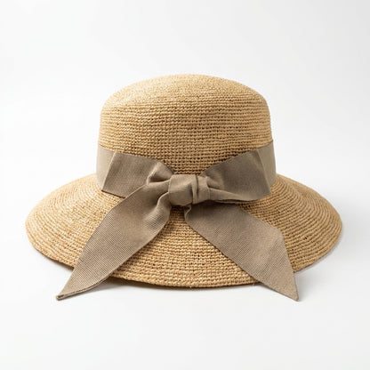 Raffia Strohhut in Natur Rückansicht