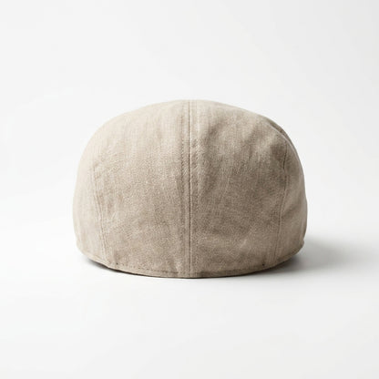 Beigefarbene Flatcap aus Leinen Rückansicht