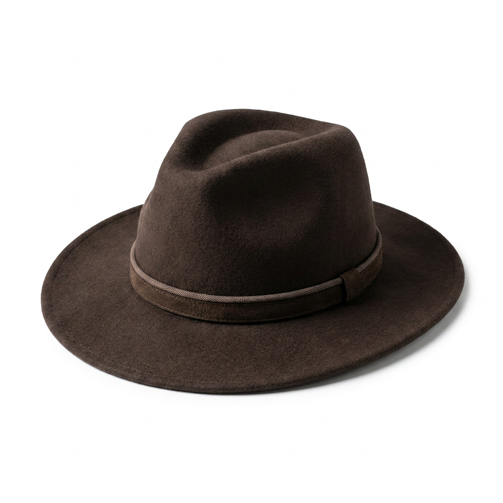 Herren Wollfilzhut Traveller Style breit in Braun Rückansicht