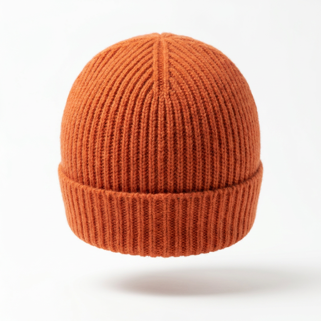 Rückansicht der kurzen Umschlagmütze in Orange