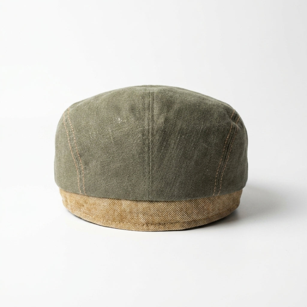 Flatcap aus Leinen in Oliv Rückansicht