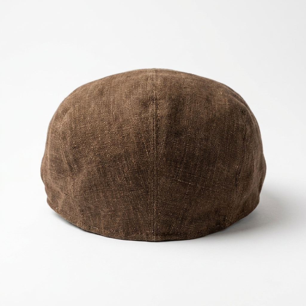 Braune Flatcap aus Leinen - Rückansicht