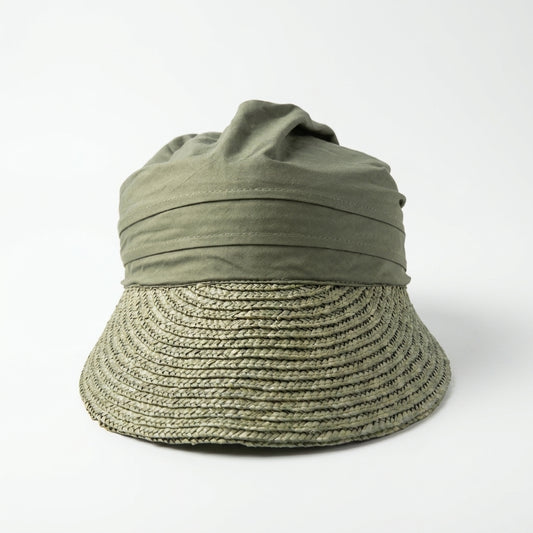 Stroh-Visor mit Stoff in Oliv Vorderansicht