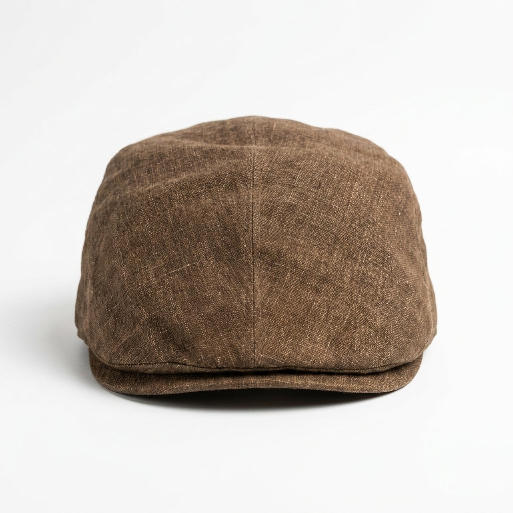 Braune Flatcap aus Leinen - Vorderansicht