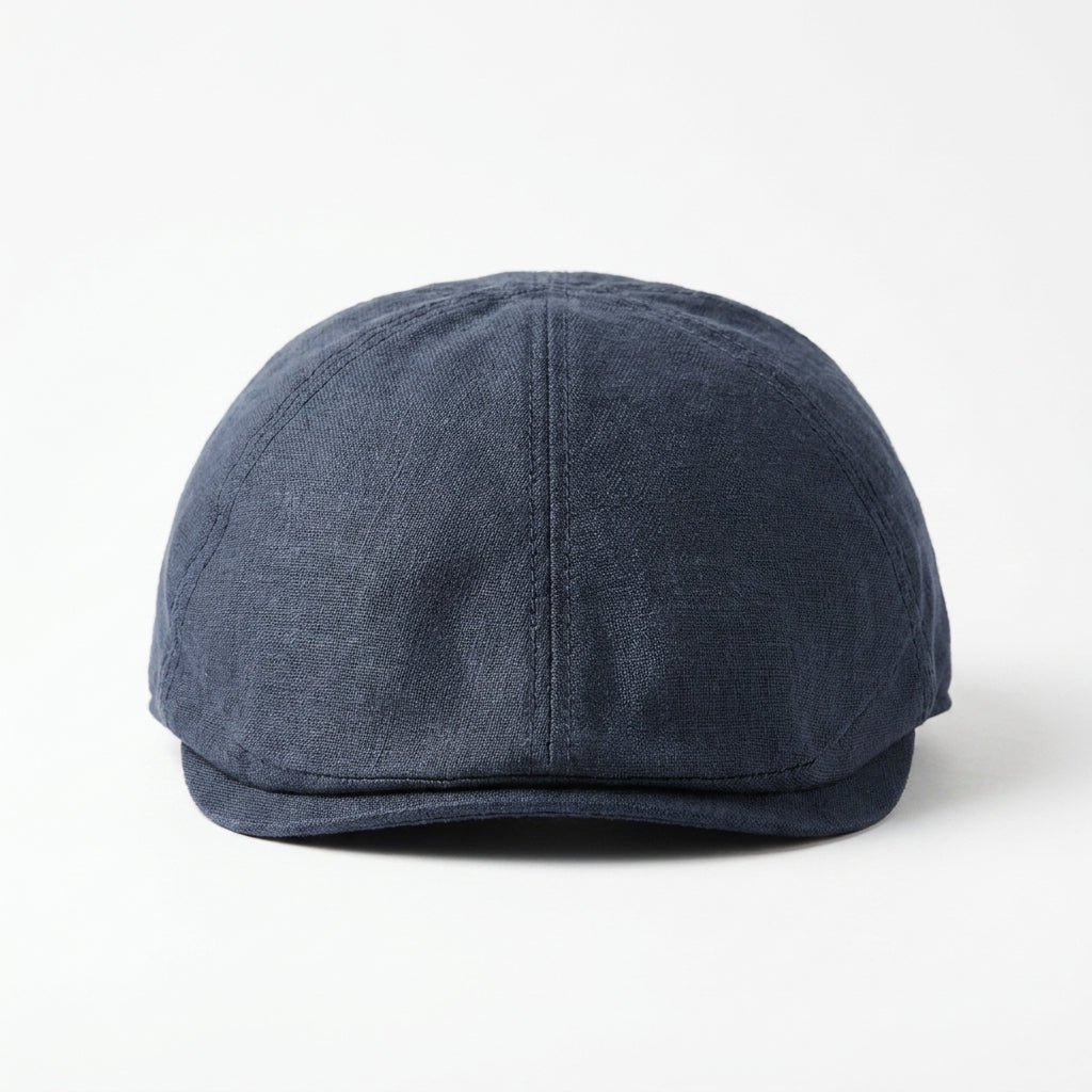 Flatcap aus Leinen in Navy, Vorderansicht