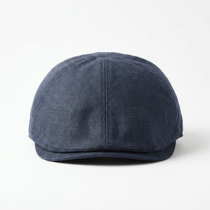 Flatcap aus Leinen in Navy, Vorderansicht