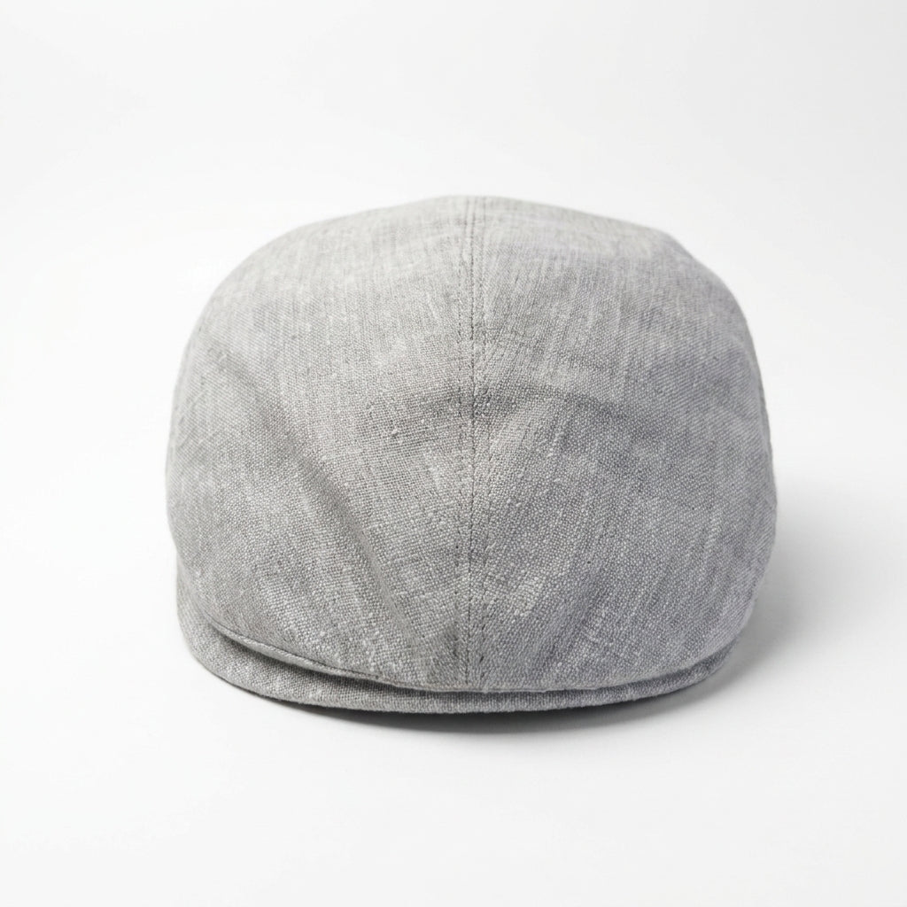Beigefarbene Flatcap aus Leinen Vorderansicht