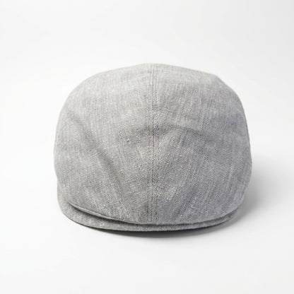 Beigefarbene Flatcap aus Leinen Vorderansicht