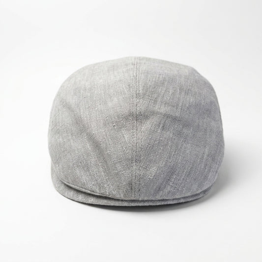 Beigefarbene Flatcap aus Leinen Vorderansicht