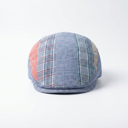 Vorderansicht der Flatcap aus Leinen in Patchwork