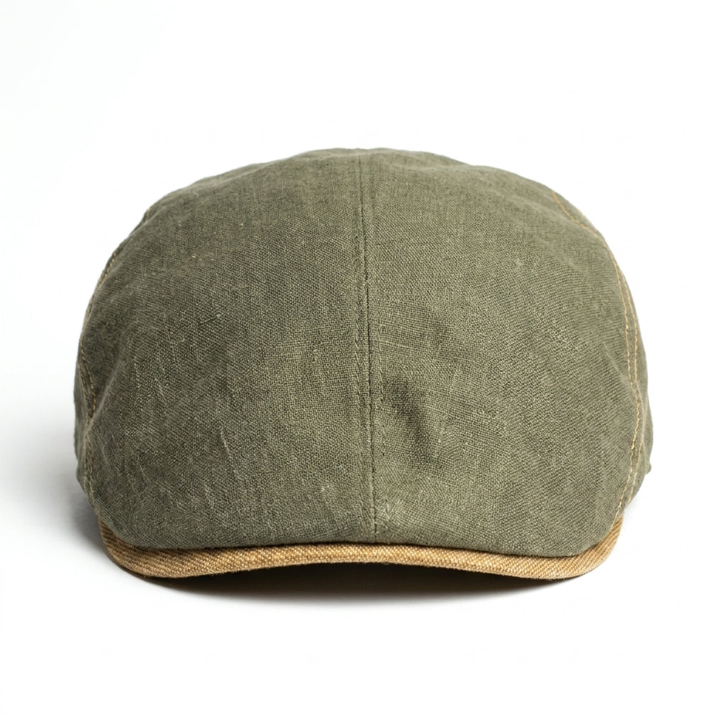 Flatcap aus Leinen in Oliv Vorderansicht
