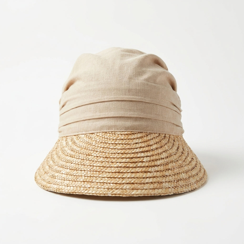 Stroh-Visor mit Stoff in Natur Vorderansicht