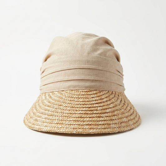 Stroh-Visor mit Stoff in Natur Vorderansicht