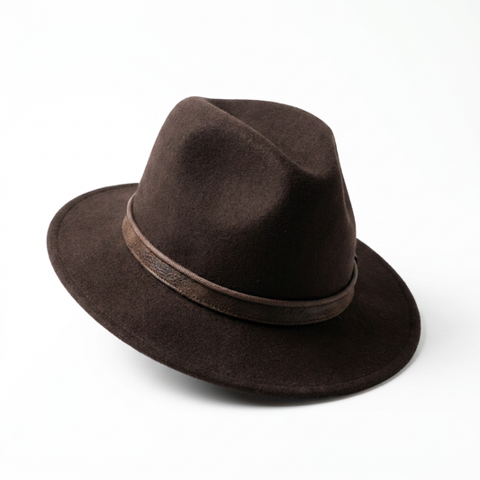 Herren Wollfilzhut Traveller Style breit in Braun Vorderansicht