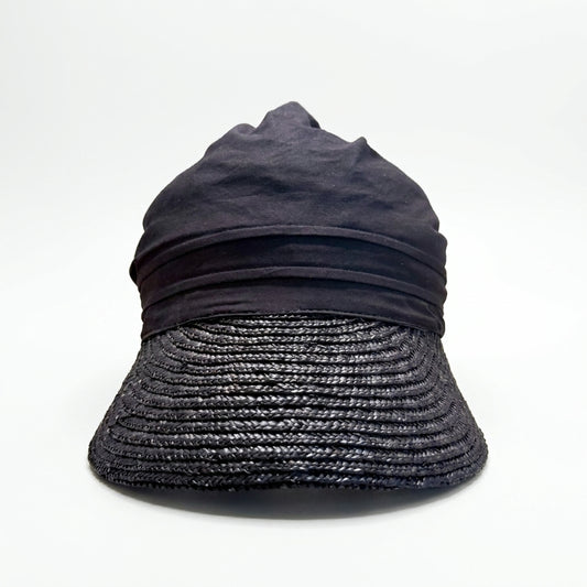 Stroh-Visor mit Stoff in Schwarz, Vorderansicht