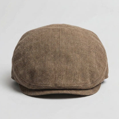 Video der olivgrünen Flatcap aus Leinen