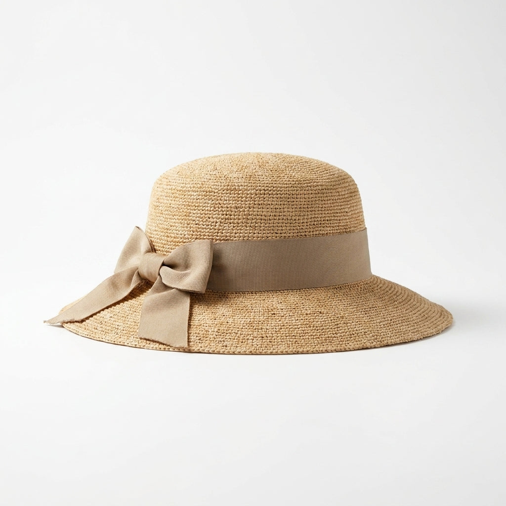 Raffia Strohhut in Natur Seitenansicht links