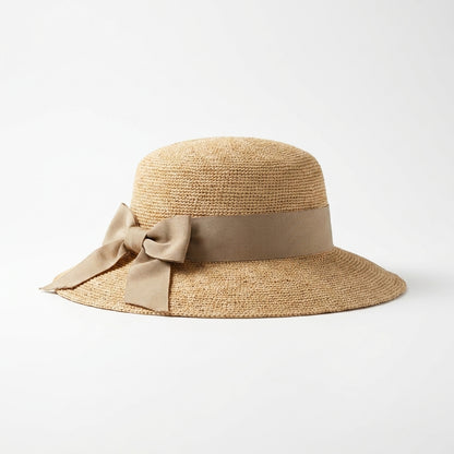 Raffia Strohhut in Natur Seitenansicht links