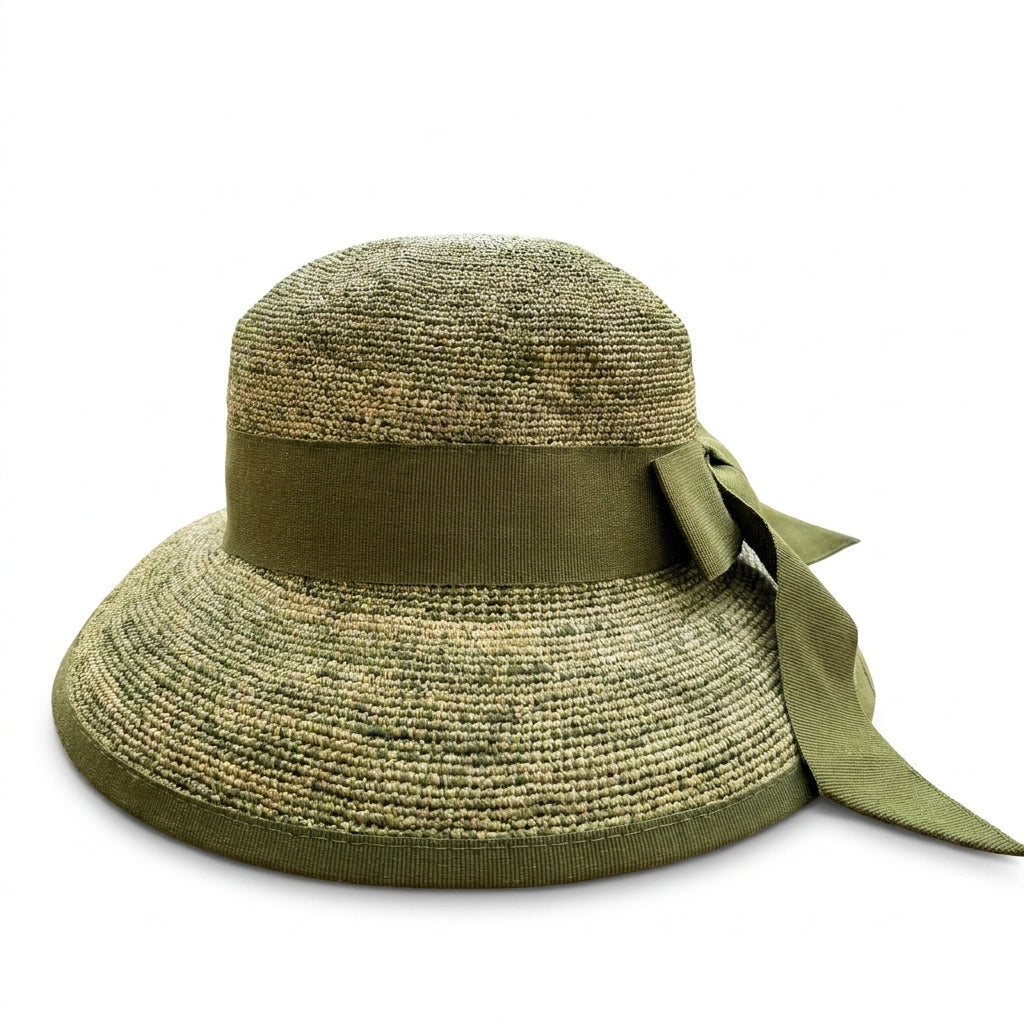 Raffia Glocke in Oliv, linke Seitenansicht