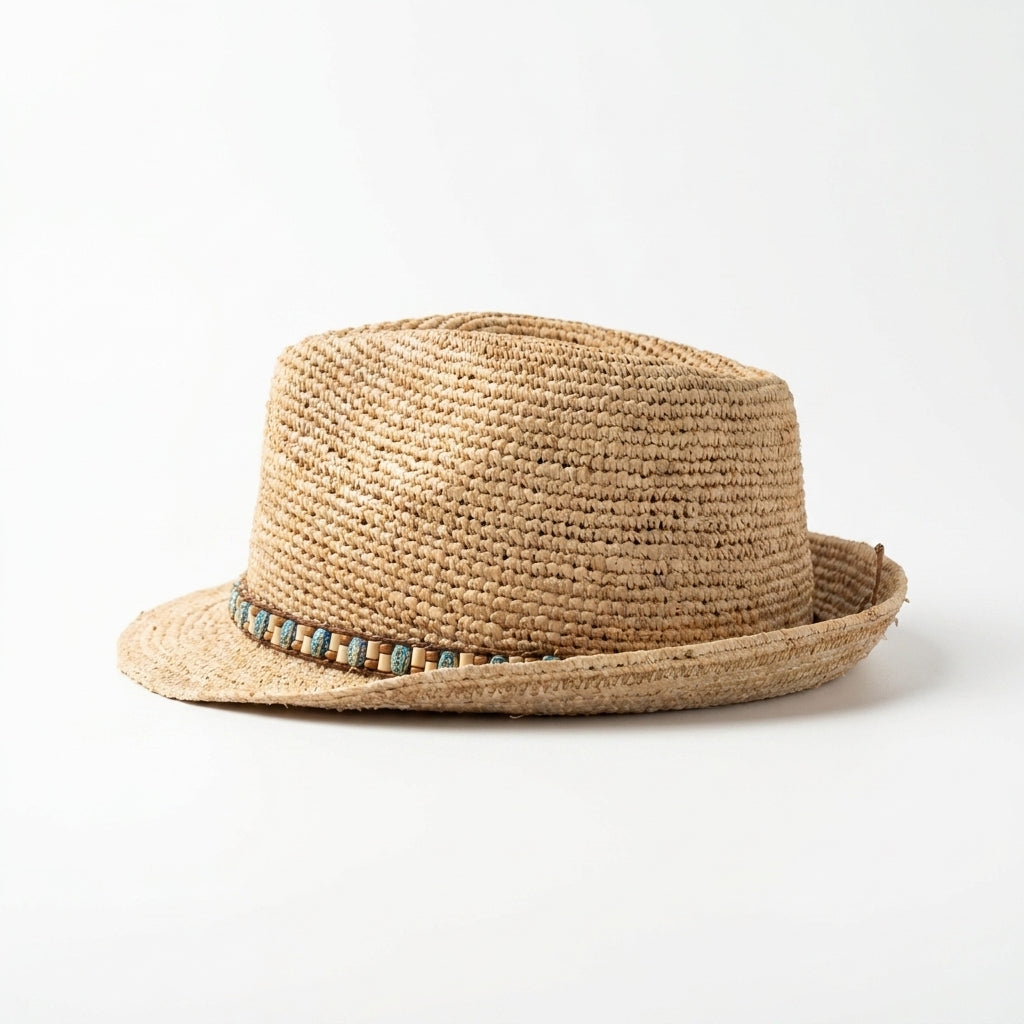 Trilby aus Raffia in Natur, linke Seitenansicht