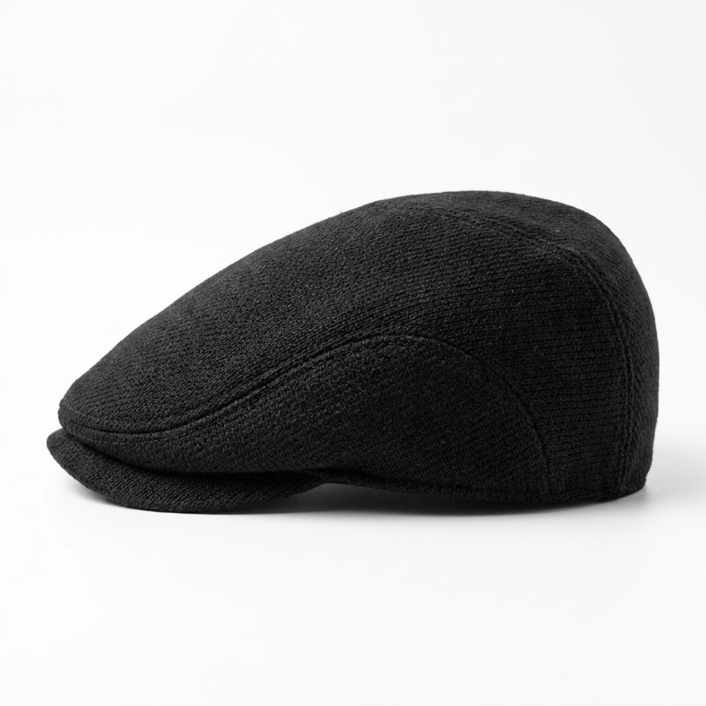 Linke Seitenansicht der schwarzen Flatcap