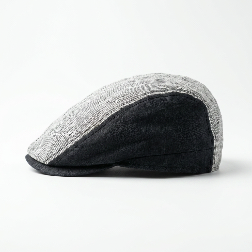 Flatcap in Navy aus Leinen - linke Seitenansicht