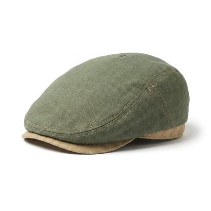 Flatcap aus Leinen in Oliv linke Seitenansicht