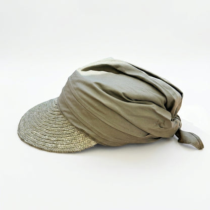 Stroh-Visor mit Stoff in Oliv linke Seitenansicht