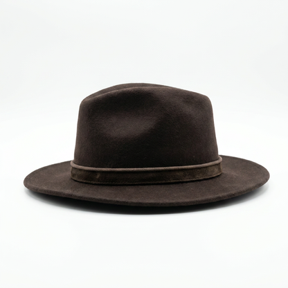 Herren Wollfilzhut Traveller Style breit in Braun Seitenansicht links