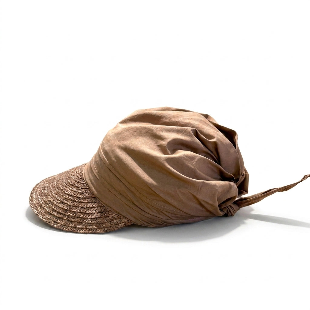 Stroh-Visor mit Stoff in Macchiato, linke Seitenansicht