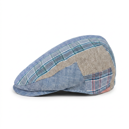 Rechte Seitenansicht der Flatcap aus Leinen in Patchwork
