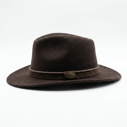 Herren Wollfilzhut Traveller Style breit in Braun Seitenansicht rechts