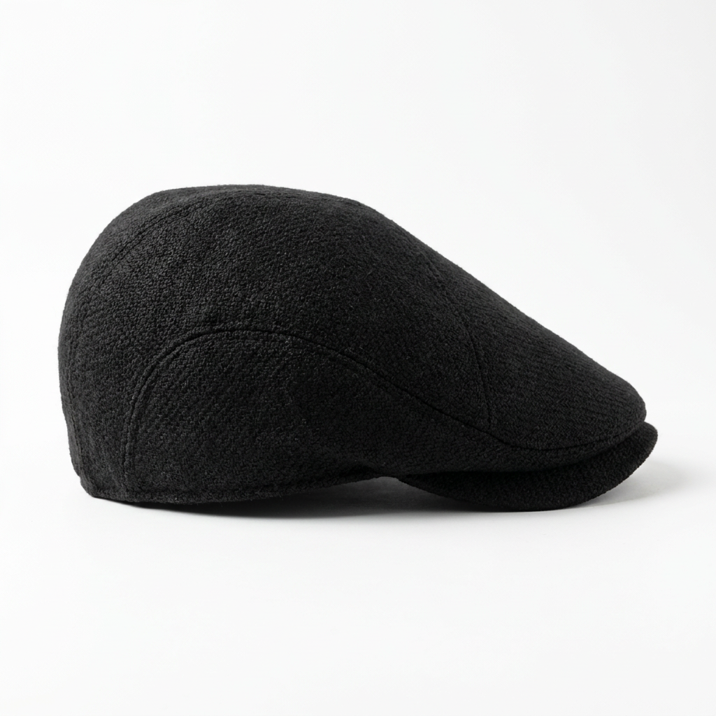 Rechte Seitenansicht der schwarzen Flatcap