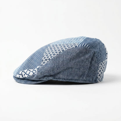 Rechte Seitenansicht der Flatcap aus Leinen in Patchwork
