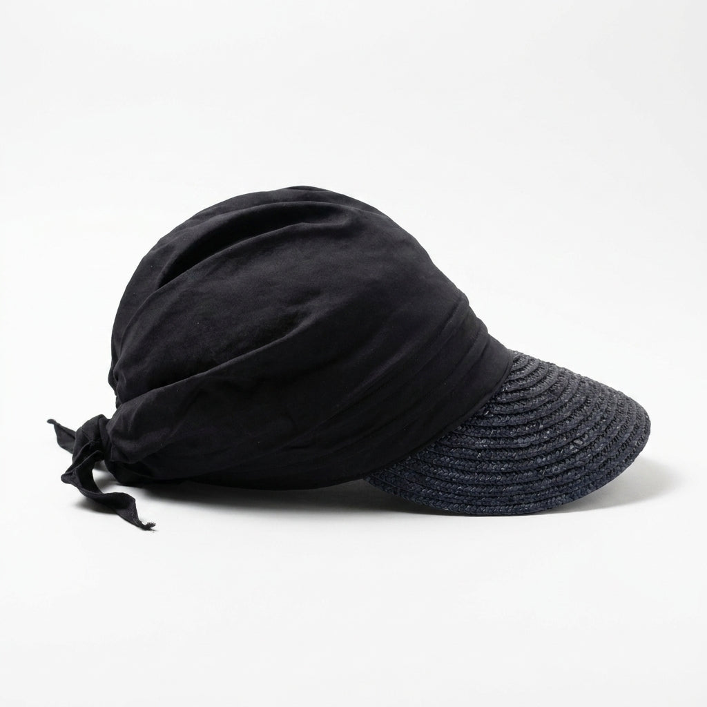 Stroh-Visor mit Stoff in Schwarz, rechte Seitenansicht