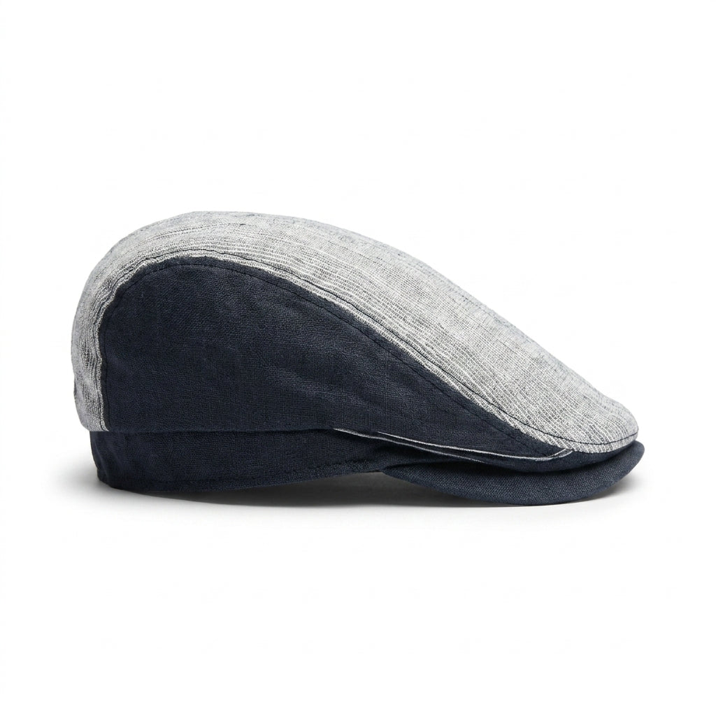 Flatcap in Navy aus Leinen - rechte Seitenansicht