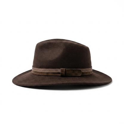 Rechte Seitenansicht Herren Wollfilzhut Traveller Style Braun