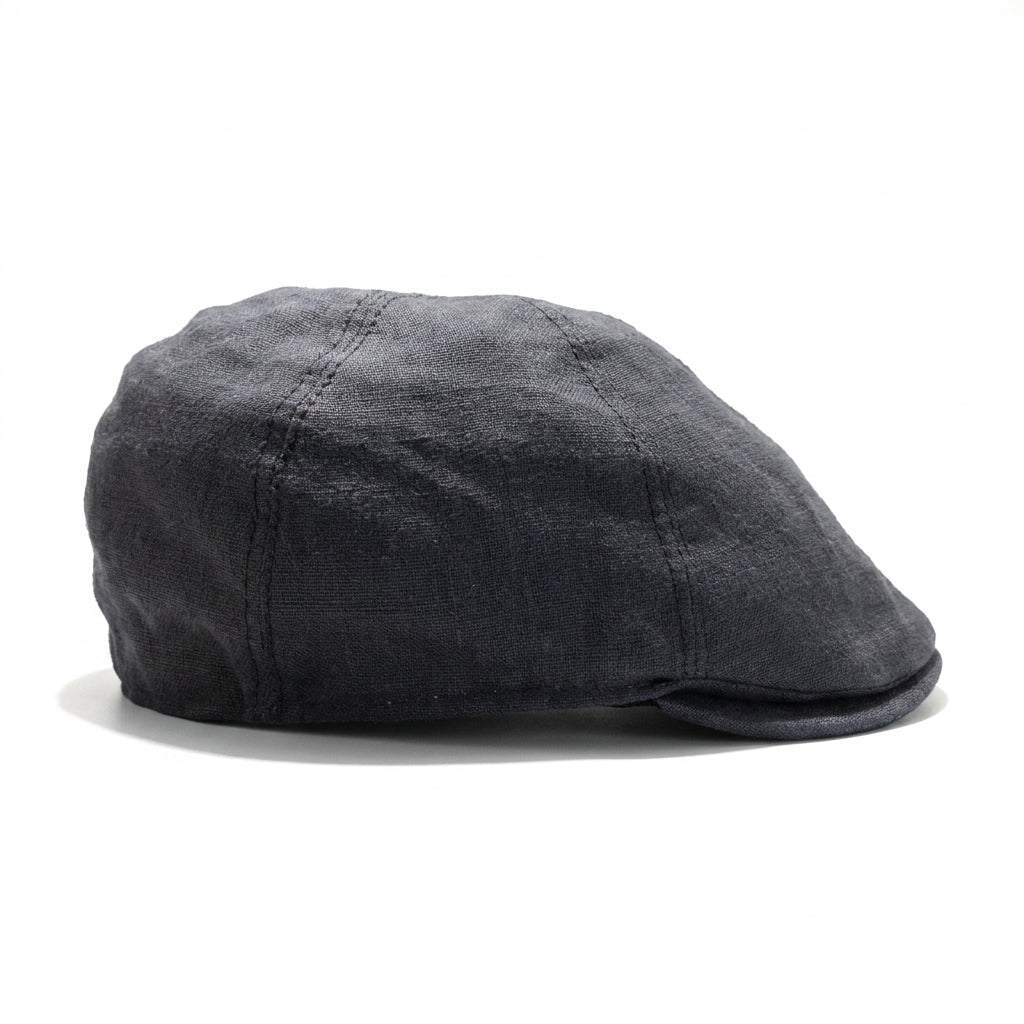 Flatcap aus Leinen in Navy, rechte Seitenansicht