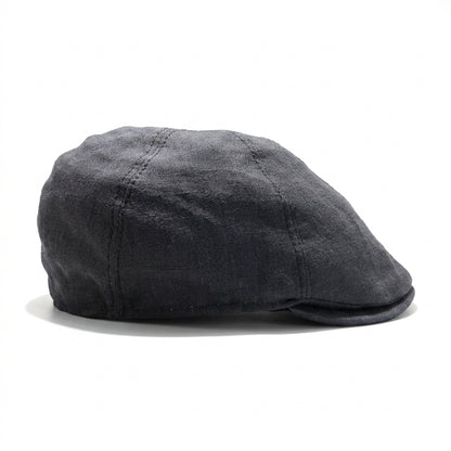 Flatcap aus Leinen in Navy, rechte Seitenansicht