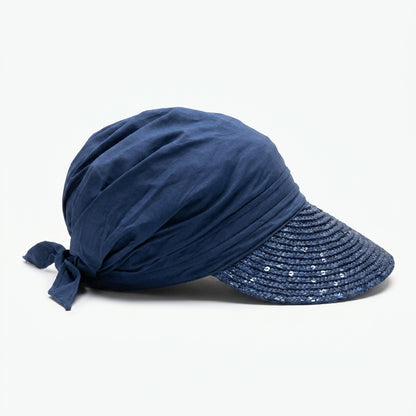 Rechte Seitenansicht des Stroh-Visors mit Stoff in Navy