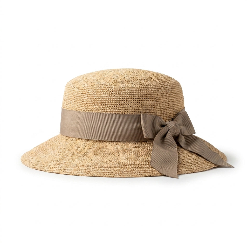 Raffia Strohhut in Natur Seitenansicht rechts